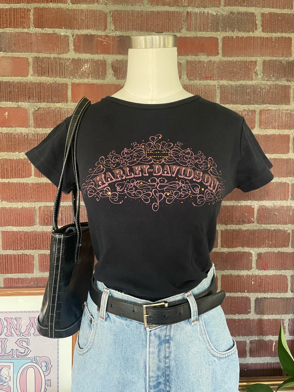 Harley-Davidson Black Baby Tee with Pink/Purple Logo